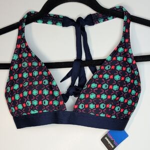 NWT Patagonia Print Boucau Bikini Halter Top Women Medium Tamsyn Navy 51884 NEW